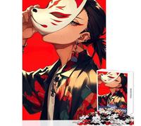 Puzzle per adulti 1000 pezzi Uomo con maschera Kitsune Arte digitale Decorazione per la casa Giocattoli Ottimo regalo Gioco per famiglie Migliorare l'amore tra coppie Dimensioni 38x26cm