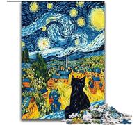 Puzzle per adulti 1000 pezzi Van Gogh Night Sky Cat, aiuta il cervello a esercitare i giocattoli avvincenti per coltivare la pazienza e migliorare la memoria dimensioni 50x75cm