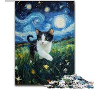Puzzle per adulti 1000 pezzi Van Gogh Night Sky Cat, gioco per famiglie antistress, sfida difficile, rafforza l'amore tra coppie dimensioni 26x38cm