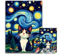 Puzzle per adulti, 1000 pezzi Van Gogh Night Sky Cat Puzzle in legno, decorazione colorata per la casa e gioco interattivo per famiglie, 50X75cm