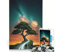 Puzzle per adulti 1000 pezzi Viaggio Cosmico︰ Albero, Strada e Saturno, Gioco per famiglie, Migliora la memoria, Ideale come regalo per tutta la famiglia 38x52cm