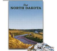Puzzle per adulti 1000 pezzi "Visita il North Dakota Staycation" con pezzi completamente interconnessi di forma casuale (38x52cm) 1000 pezzi