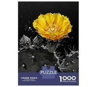 Puzzle Per Adulti 1000 Pezzi Yellow Cactus Flower on Black Background Puzzle Per Adulti Gioco Rompicapo Analisi E Logica Attività Divertenti A Casa 52x38cm/1000pcs