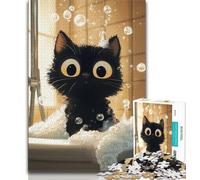 Puzzle per adulti 1000 puzzle artistici astratti gatto nero, giocattoli educativi per l'apprendimento, giochi per famiglie adatti per la decorazione del desktop 50x75cm