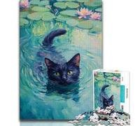 Puzzle per adulti 1000 puzzle astratti con gatti neri per adolescenti, giochi divertenti per famiglie, ideali come regalo per tutta la famiglia (dimensioni 75x50cm)