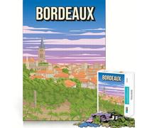Puzzle per adulti 1000 Puzzle Bordeaux Francia Poster di viaggio vintage Place De La Bourse Specchio d'acqua Taglio preciso Divertimento,concentrazione Giocattolo di costruzione,tempo libero
