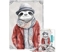 Puzzle per adulti 1000 puzzle Bradipo con cappello e cappotto Difficile e sfida Corsa di velocità manuale Giocattolo Decorazione da parete per ragazzi dai 14 anni in su (50x75cm)