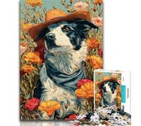 Puzzle per adulti 1000 puzzle cani cowgirl in fiori selvatici, tempo libero per ammazzare il tempo in casa, ideale come regalo per tutta la famiglia dai 14 anni in su, 38x26cm