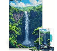 Puzzle per adulti 1000 puzzle Cascata Foresta Pixel Art Gioco di incastro preciso Rompicapo Regalo Momento di relax e divertimento Regalo di Natale artistico (38x26cm)