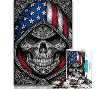 Puzzle per adulti 1000 puzzle con bandiera americana e teschio, tempo libero per ammazzare il tempo, ideale come regalo per tutta la famiglia, dai 14 anni in su, 38x26cm