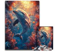 Puzzle per adulti, 1000 puzzle con delfini, giochi educativi, con poster abbinato e scheda di curiosità per età dai 14 anni in su, 26x38cm