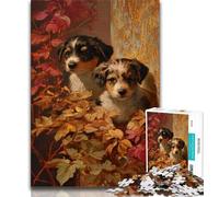 Puzzle per adulti 1000 puzzle Cuccioli tra le foglie cadute, gioco educativo per famiglie, decorazione da parete, regali unici per compleanno e Natale, 38x26cm