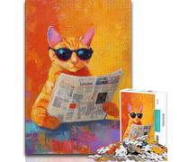 Puzzle per adulti 1000 puzzle di gatti che leggono un giornale, per giochi educativi, giocattoli, offerte come regali per tutta la famiglia (dimensioni 38x26cm)