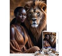 Puzzle per adulti 1000 puzzle donna nera e leone giocattolo educativo regalo per compleanni giochi educativi allena il tuo cervello e le tue mani dimensioni 38x52cm