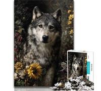 Puzzle per adulti 1000 puzzle fiori e lupi, giocattoli educativi per l'apprendimento, giochi per famiglie, adatti per la decorazione del desktop, 38x26cm