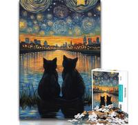 Puzzle per adulti 1000 puzzle Gatto nero sotto il cielo notturno, attività divertenti per la famiglia a casa, regalo di compleanno, regali da viaggio (38x26cm)