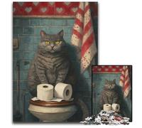 Puzzle per adulti 1000 puzzle Gatto seduto sul water Puzzle di cartone dal design intricato per adolescenti, decorazioni fai da te e divertimento che stimola il cervello 26X38CM