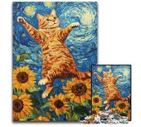 Puzzle per adulti 1000 puzzle Gatto sotto il cielo notturno Puzzle in legno per 14+ Difficili da completare ma divertenti e umoristici Regalo di compleanno 50X75CM