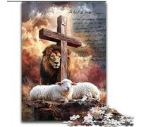 Puzzle per adulti 1000 puzzle Gesù leone pecora, antistress Staycation Kill Time Enhance Love between Couples 38 x 26 cm