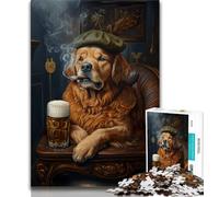 Puzzle per adulti 1000 puzzle Golden Retriever che fuma, giocattoli educativi per l'apprendimento, giochi per famiglie adatti per la decorazione del desktop 50x75cm