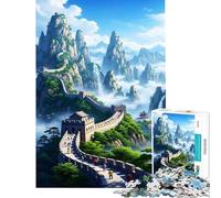 Puzzle per adulti 1000 puzzle Grande Muraglia cinese Paesaggio Difficile e sfida Corsa a mano Gioco Decorazione da parete per e dai 14 anni in su (50x75cm)