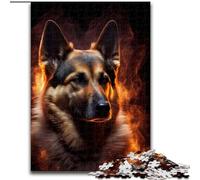 Puzzle per adulti 1000 puzzle in legno raffiguranti il pastore tedesco e il fuoco. Impegnativi e divertenti, attività per famiglie (dimensioni 26x38cm)