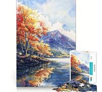 Puzzle per adulti 1000 Puzzle Lago d'autunno Specchio Bordo pulito Gioco di logica Puzzle Gioco lento Divertente Scena di Natale Arte (38x26cm)