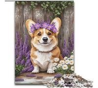 Puzzle per adulti 1000 puzzle lavanda Corgi, antistress Staycation Kill Time Enhance Love between Couples 38 x 26 cm