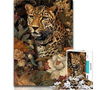 Puzzle per adulti 1000 puzzle leopardo floreale, giocattoli educativi per l'apprendimento, giochi per famiglie adatti per la decorazione del desktop 75x50cm
