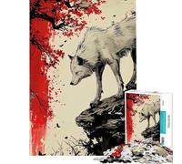 Puzzle per adulti 1000 puzzle Lupo sulla scogliera con fogliame rosso Difficile e sfida Corsa di velocità manuale Giocattolo Decorazione da parete per ragazzi dai 14 anni in su (50x75cm)