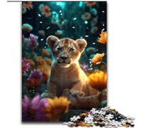 Puzzle per adulti 1000 puzzle magici con cuccioli di leone floreali in cartone, regalo perfetto per compleanni, vacanze, decorazioni per feste spaziali 1000 pezzi(26x38cm)