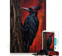 Puzzle per adulti 1000 Puzzle Picchio nero su albero Dipinto Taglio preciso Divertente,Gioco di costruzione che mette alla prova la concentrazione,Tempo libero divertente,Gioco artistico