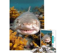 Puzzle per adulti 1000 puzzle Primo piano ritratto di squalo sott'acqua Difficile e sfida Corsa di velocità manuale Giocattolo Decorazione da parete per e dai 14 anni in su (38x52cm)