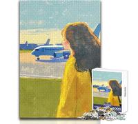 Puzzle per adulti 1000 puzzle Ragazza che guarda l'aereo Bellissimo design Gioco Decorazione d'arte per la casa Regalo per compleanni Dimensioni 38x52cm