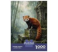 Puzzle Per Adulti 1000 Puzzle Red Panda on Ancient Stone Structure Puzzle Per Adulti Giochi Rilassanti Decorazione Perfetta Aiutano Ad Allenare Il Cervello 52x38cm/1000pcs