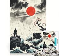 Puzzle per adulti 1000 puzzle Samurai sotto la pioggia con sole nascente giochi divertenti allena la mente e le mani rafforza l'amore tra le coppie 38x26cm