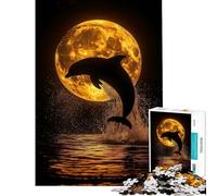 Puzzle per adulti 1000 Puzzle Silhouette Delfino Luna Oceano Difficile e Sfida Corsa a Mano Gioco di Velocità Decorazione da Parete per E 14 Anni e oltre (50x75cm)