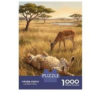 Puzzle Per Adulti 1000 Puzzle Sleeping Cheetah And Grazing Impala Puzzle Per Adulti Giochi Rilassanti Per Divertimento in Famiglia Offerta Come Regalo Per Tutta La Famiglia 38x26cm/1000pcs