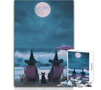 Puzzle per adulti 1000 puzzle Streghe che si rilassano sulla spiaggia sotto la luna piena Bellissimo gioco di design Decorazione d'arte per la casa Regalo per compleanni Dimensioni 38x52cm