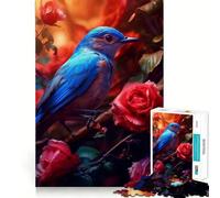 Puzzle per adulti 1000 Puzzle Uccello blu Rosa rossa Taglio preciso Divertimento,gioco di costruzione che stimola la concentrazione,tempo libero e divertimento,gioco artistico per compleanno 38x52cm