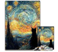 Puzzle per adulti 1000 puzzle Van Gogh Cielo notturno Gatto nero Puzzle in legno per 14+ Difficili da completare ma divertenti e umoristici Regalo di compleanno 50X75CM