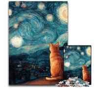 Puzzle per adulti 1000 puzzle Van Gogh Cielo notturno Gatto Puzzle in legno Giochi educativi, Rafforza l'amore tra coppie per età 14 anni in su 50X75CM