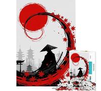 Puzzle per adulti 1000 sagome di samurai con sole rosso e foglie gioco impossibile giocattolo educativo regalo per compleanni attività per famiglie (dimensioni 38x52cm)