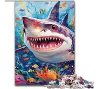 Puzzle per adulti 1000 simpatici squali in legno, regalo per uomini e donne, per occasioni quotidiane e speciali, 50x75cm, festa di compleanno per uomini e donne