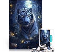 puzzle per adulti 1000 Tigre bianca al chiaro di luna Fatto di legno，per età 14+ Decorazione della casa Regalo di opere d'arte。misurare：50x75cm/19.68x29.52pollice