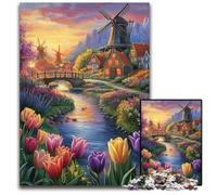Puzzle per adulti 1000 tulipani di campagna Puzzle di cartone Giochi divertenti, ideale come regalo per tutta la famiglia per età 14 26X38CM