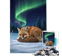 Puzzle per adulti 1000 Volpe addormentata sotto l'aurora boreale Gioco stimolante Giocattolo rilassante Attività per famiglie Regalo per compleanni (Dimensioni 38x26cm)
