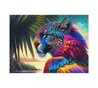 Puzzle Per Adulti 1000pcs(52x38cm) Colorful Amazonian Jaguar with Feathers Puzzle Giochi Rilassanti Decorazione Per La Casa Regali Unici Per Compleanno E Natale 1000pcs(52x38cm)