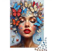 Puzzle per Adulti 14-99 Anni Arte del Volto di Farfalla: Donna con Arte del Volto di Farfalla Gioco Educativo per Decorazione Casa e Regali 70x50cm/1000 pezzi