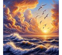 Puzzle Per Adulti 16x16 cm,70 pezzi puzzle per adulti, Regalo DIY Puzzles, Collezione Educativo Classico Creativo puzzles - Tramonto con vista sul mare e uccelli